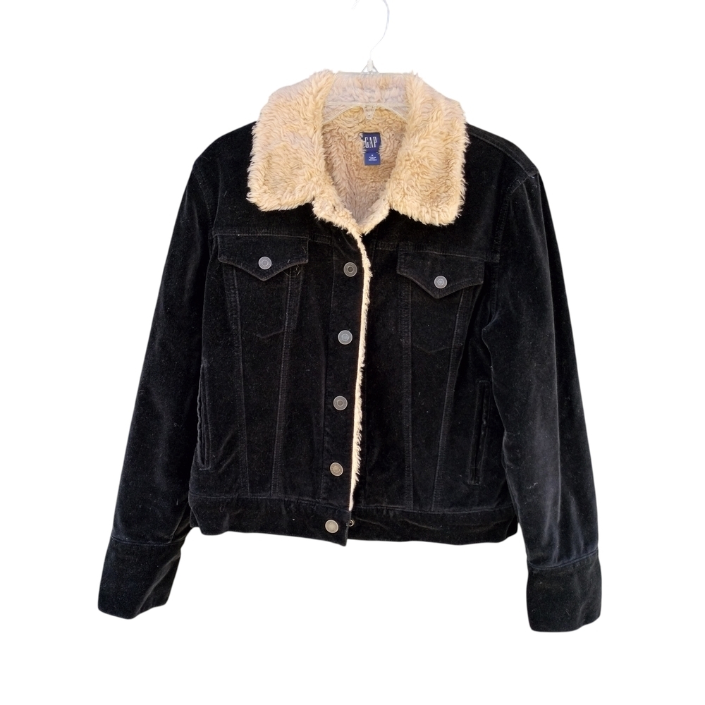 Gap Black Corduroy Sherpa Lined Icon Trucker Jacket Y2K Vintage 2007 Size S - Picture 3 of 6